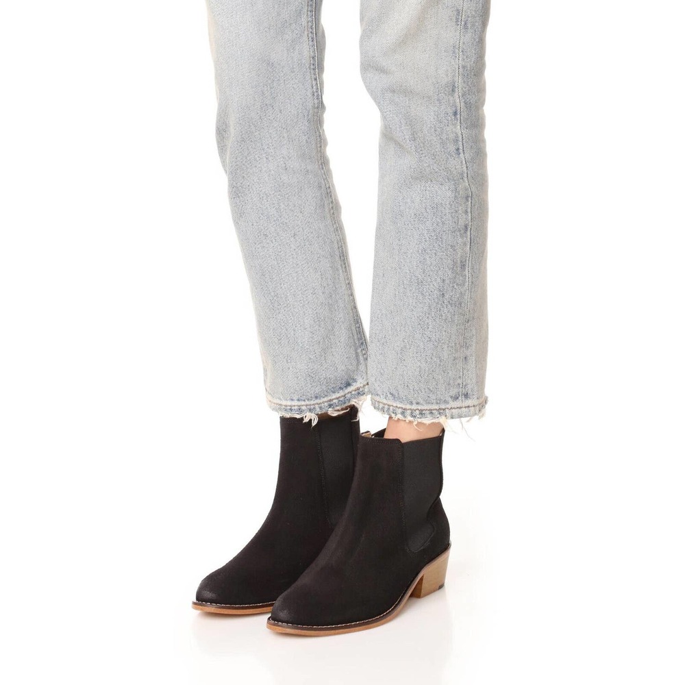 Matt Bernson Frisco Black Suede Chelsea Boots Womens 9 wood stacked heel